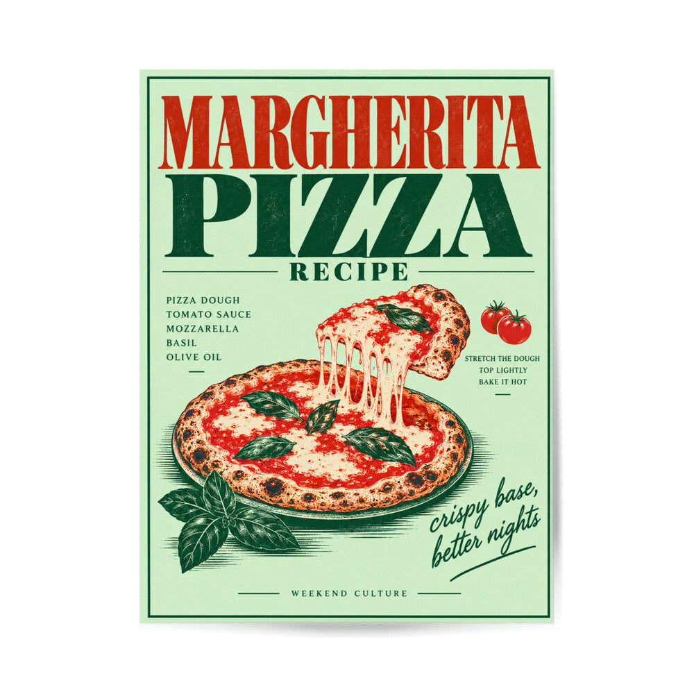 Margherita Pizza Recipe Poster – reine Motivansicht