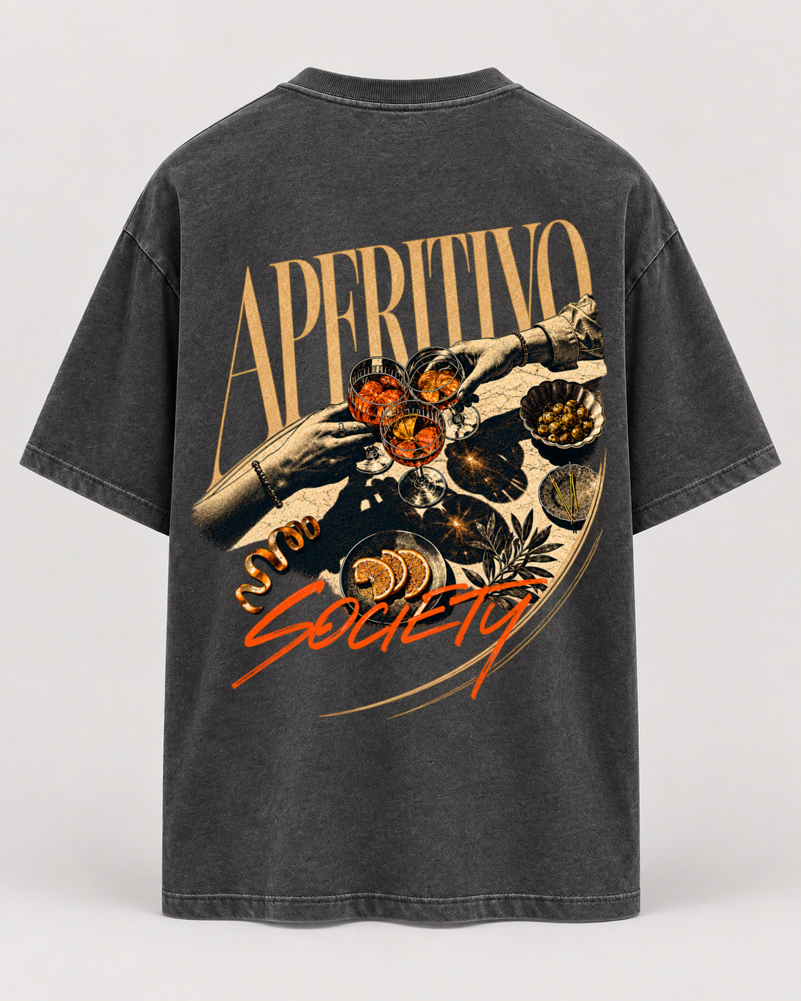 Aperitivo Society Oversized Shirt – Washed Black – Rückenansicht