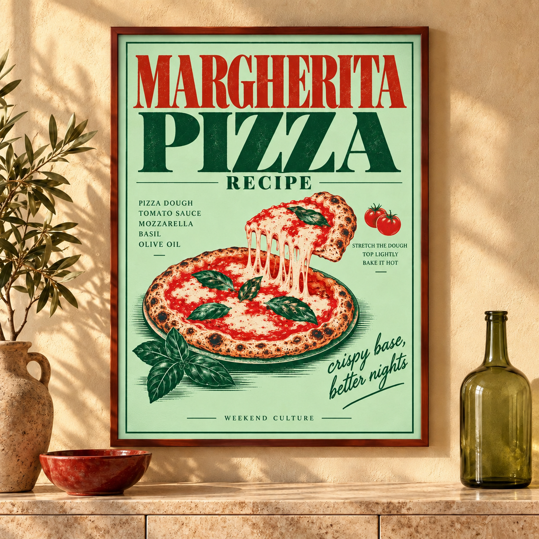 Margherita Pizza Recipe Poster – Interior-Mock-up