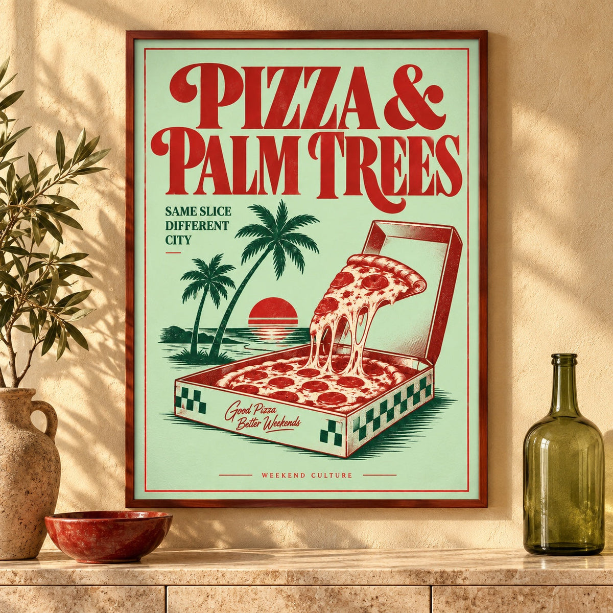 Pizza & Palm Trees Poster – Interior-Mock-up